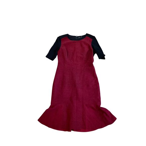 Elie Tahari Linore Knit Fit and Flare Dress Colorblock Black/Red Womens Size 10 - Picture 4 of 7